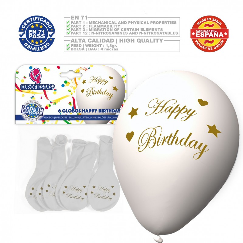 Globo colori assortiti 9r happy birthday dorato stampato 6 unità