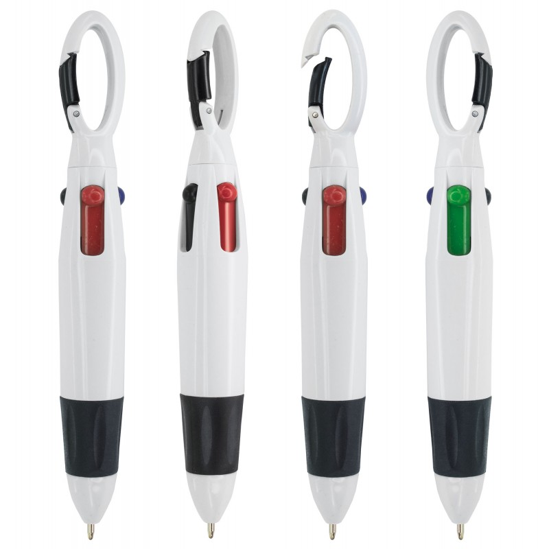 Penna a quattro colori con moschettone