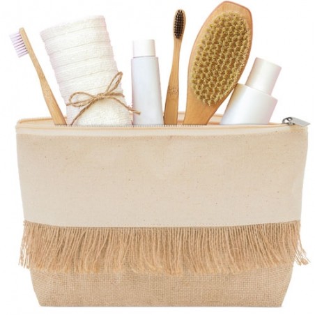 Necessaire in Juta e Tela con Frange: Un Regalo Elegante e Funzionale
