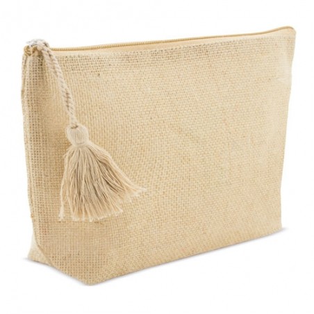 Necessaire in juta laminata con frangia Eleganza naturale per ogni occasione