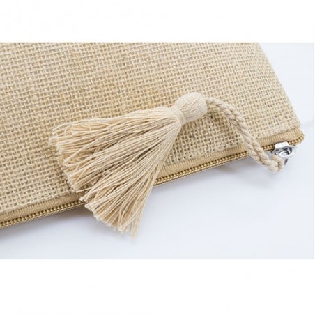 Necessaire in juta laminata con frangia Eleganza naturale per ogni occasione