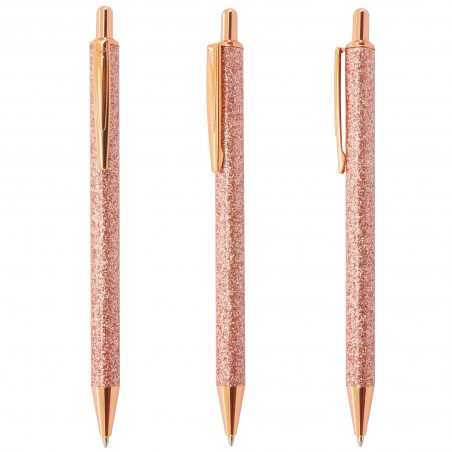 Penna in Metallo con Finitura Glitter Incapsulata: Colori Argento e Oro Rosa
