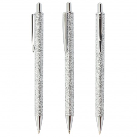 Penna in Metallo con Finitura Glitter Incapsulata: Colori Argento e Oro Rosa