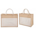 Borsa in Juta Laminata e Cotone con Tasca Esterna