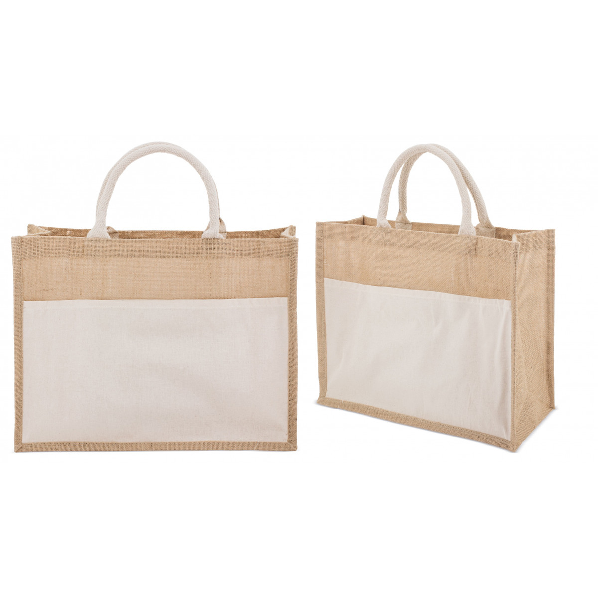 Borsa in Juta Laminata e Cotone con Tasca Esterna