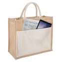 Borsa in Juta Laminata e Cotone con Tasca Esterna