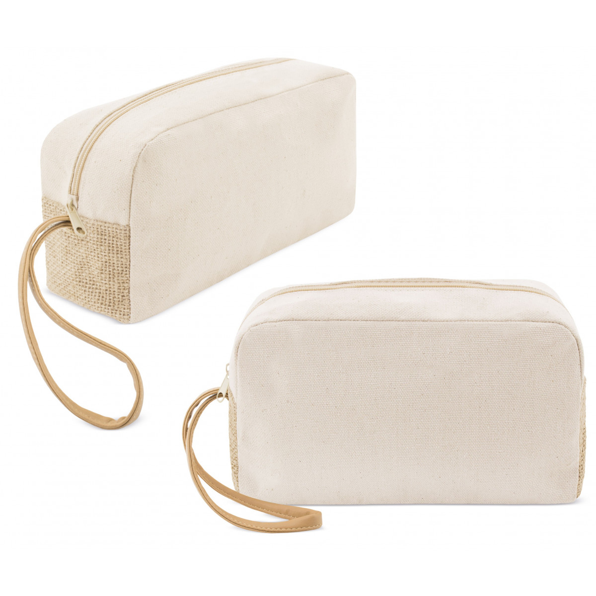 Necessaire in Cotone e Juta con Manico in Ecopelle Dettaglio Ecologico ed Elegante per Ospiti