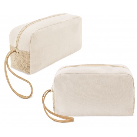 Necessaire in Cotone e Juta con Manico in Ecopelle Dettaglio Ecologico ed Elegante per Ospiti