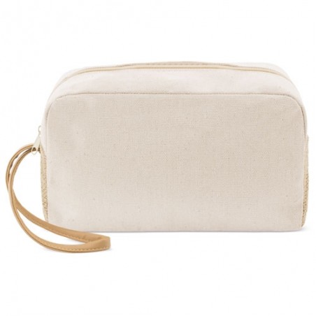 Necessaire in Cotone e Juta con Manico in Ecopelle Dettaglio Ecologico ed Elegante per Ospiti