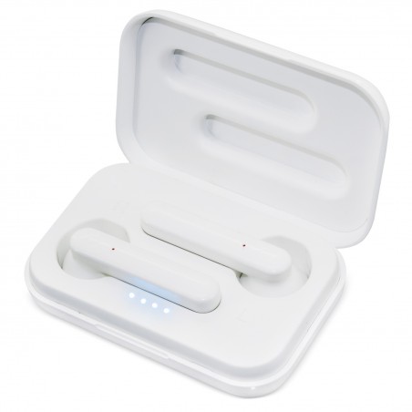 Auricolare Bluetooth bianco presentato nella confezione