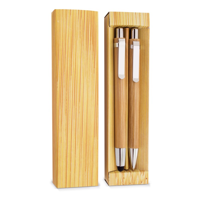 Set Penna E Matita Elastica Di Bambù Set Penna E Matita Elastica Di Bambù