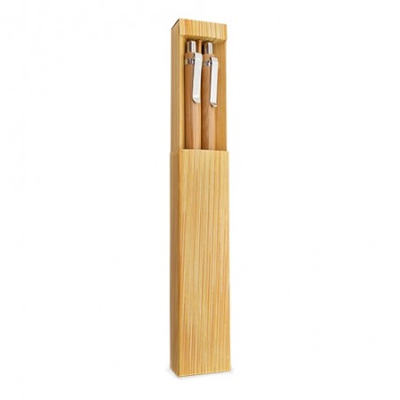 Set di penna a sfera e portamine in bambù elastico