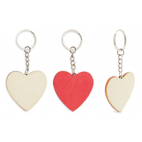 Portachiavi a forma di cuore rosso in legno