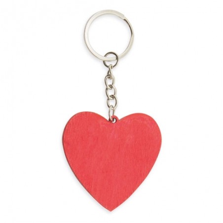 Portachiavi a forma di cuore rosso in legno