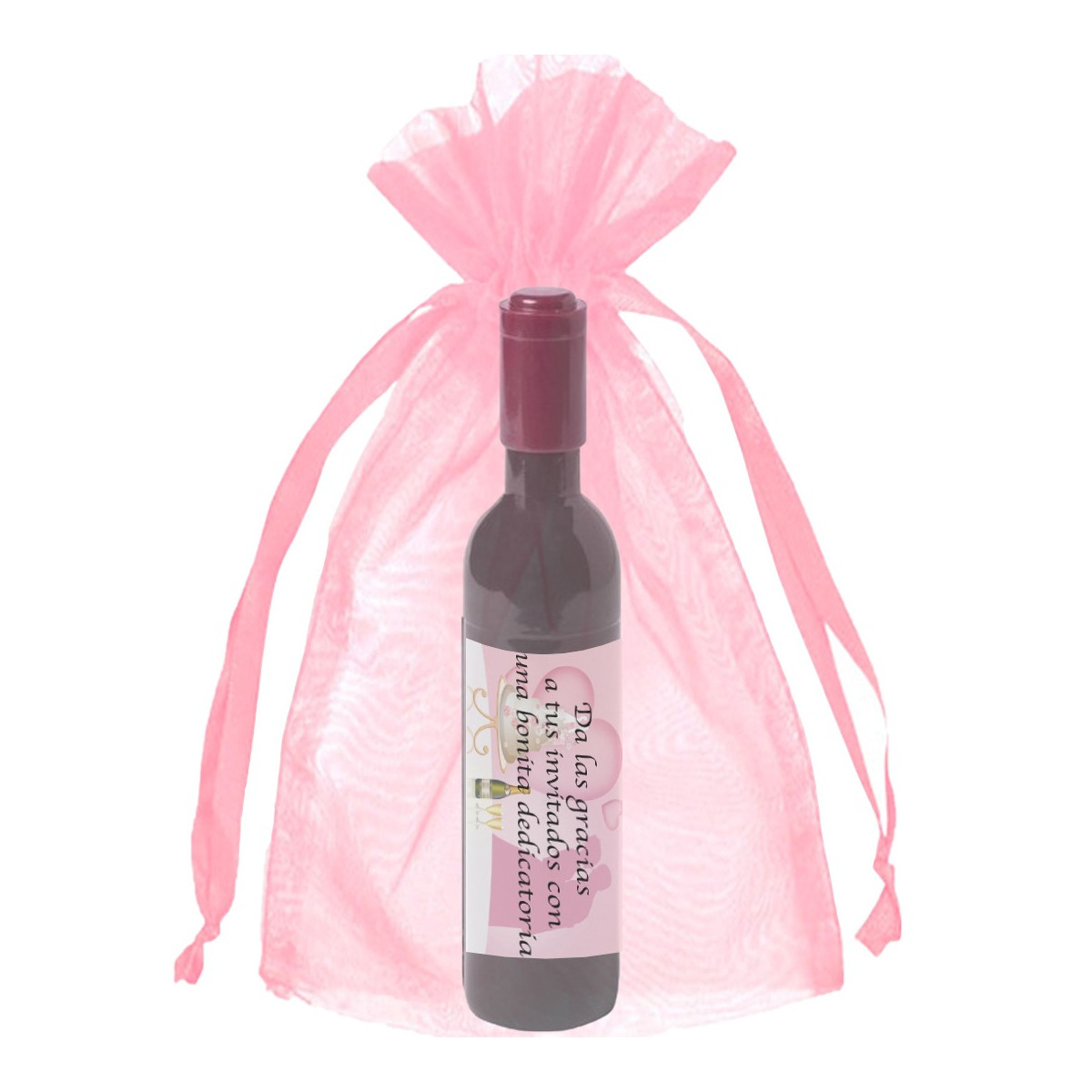 Cavatappi personalizzato con adesivo in borsa di organza rosa
