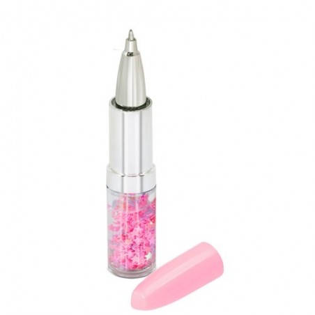 Penna rossetto personalizzata con foto e borsetta rosa per battesimo presentata in borsa rosa