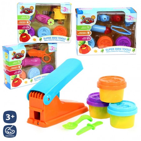 S 3 barattoli di plastilina con stampi e accessori 4 m