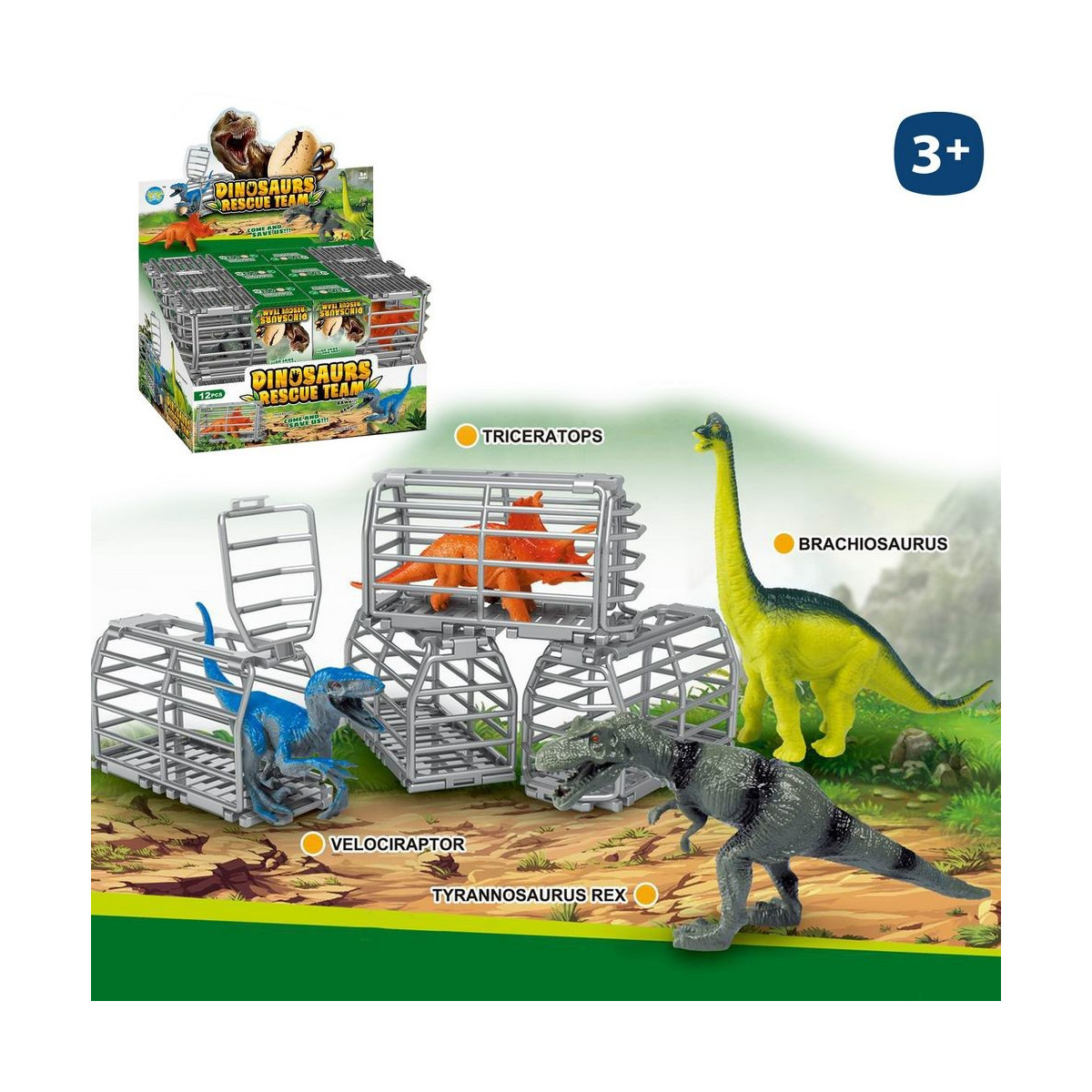 Dinosauro giocattolo in gabbia
