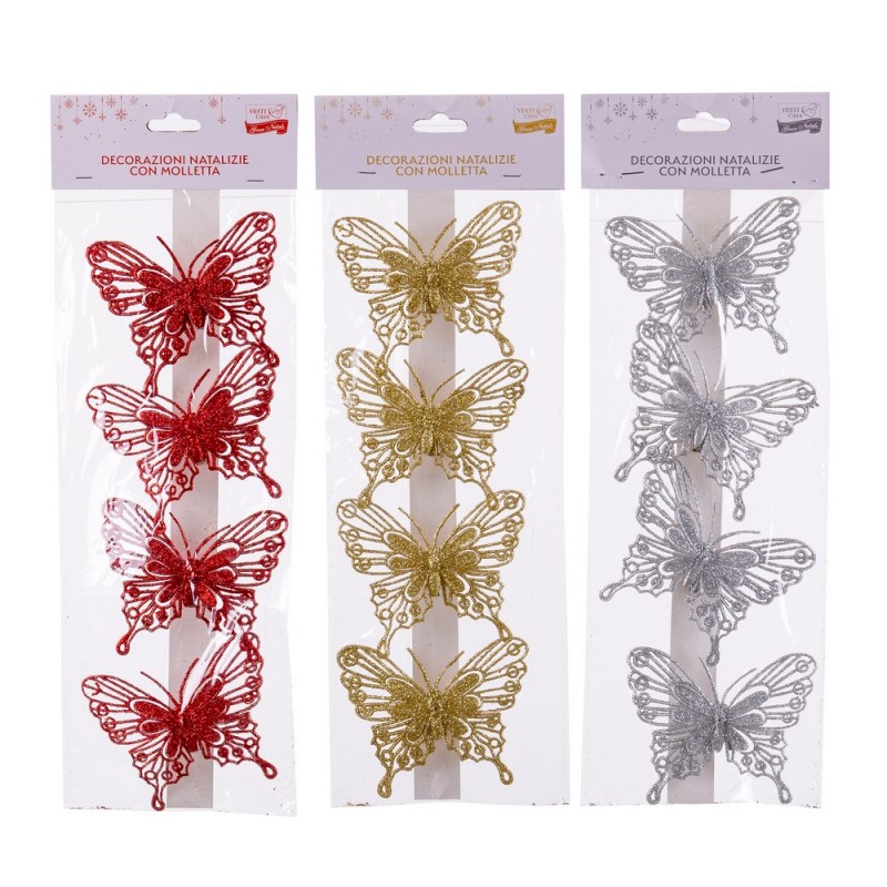 S 4 farfalle glitter plastica 3 c 8 cm