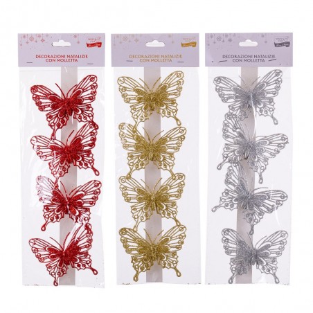 S 4 farfalle glitter in plastica 3 c 8 cm