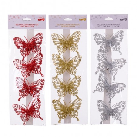 S 4 farfalle glitter plastica 3 c 8 cm