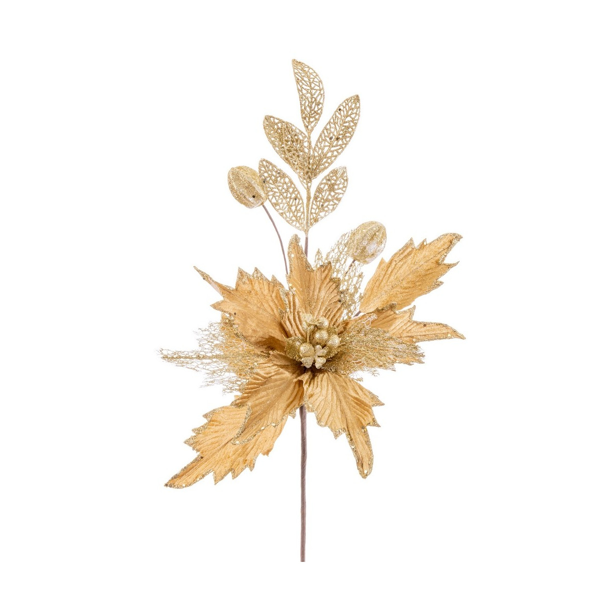 Ramo di poinsettia tessuto oro 32 cm