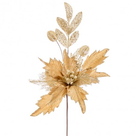 Poinsettia in tessuto oro ramo 32 cm