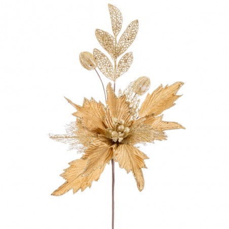 Ramo di poinsettia tessuto oro 32 cm
