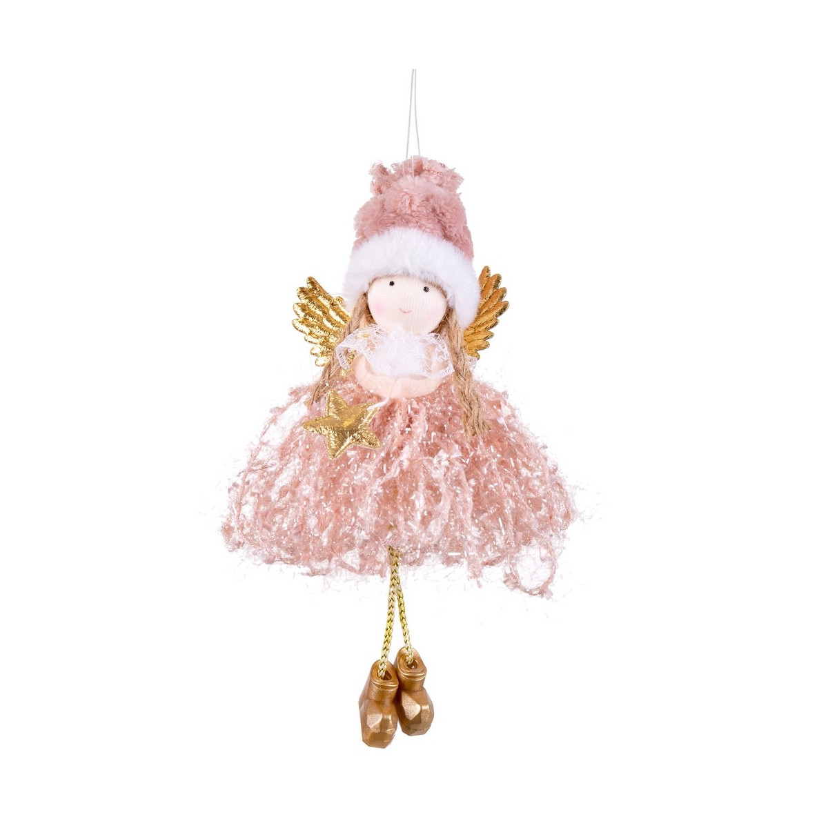 Pendente angelo in tessuto rosa 18 x 5 cm
