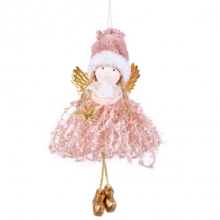 Pendente angelo in tessuto rosa 18 x 5 cm