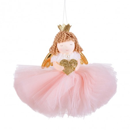 Pendente bambola in tessuto rosa 16 x 16 cm