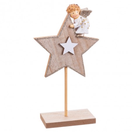 Base stella con angelo legno 11 x 5 x 20.50 cm