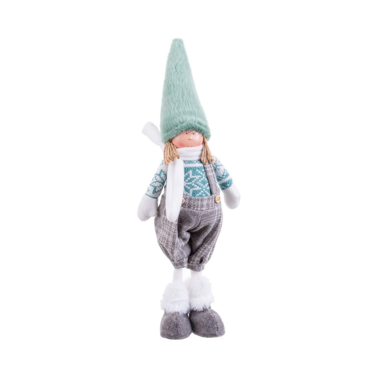 Bambola ragazzo in piedi in tessuto turchese 15 x 9 x 40 cm