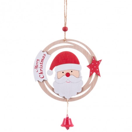 Ciondolo cerchio santa noel legno 26 x 12 x 0 50 cm