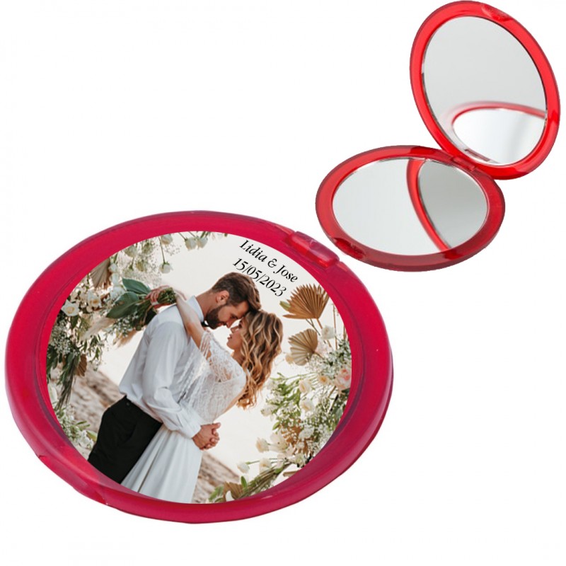 Specchio personalizzato a colori con foto e testo per matrimoni, battesimi, comunioni, compleanni o scopi aziendali.