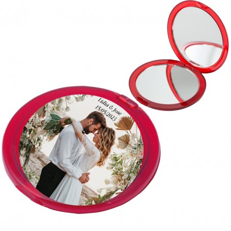 Specchio personalizzato a colori con foto e testo per matrimoni, battesimi, comunioni, compleanni o scopi aziendali.