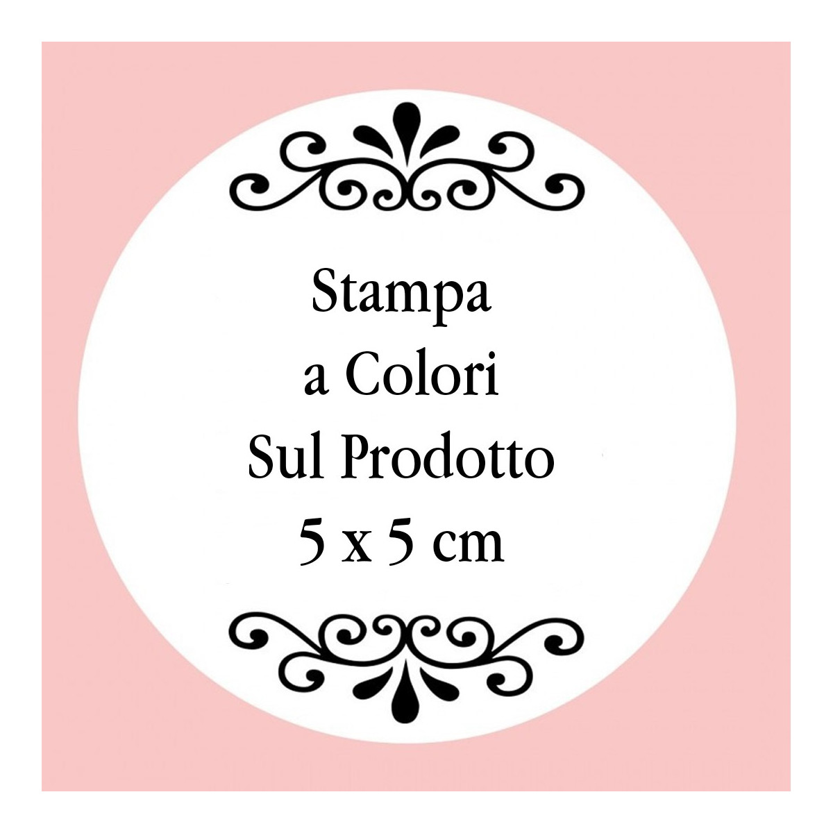 Personalizzazione con stampa digitale con testo a colori, foto o logo di dimensioni 5 x 5 cm