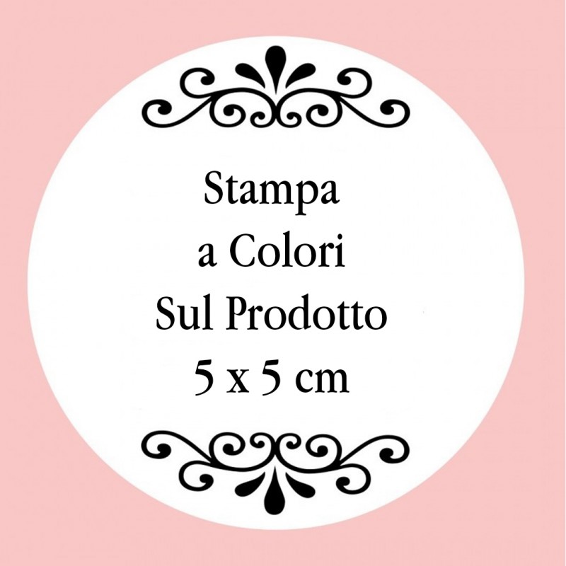Personalizzazione con stampa digitale con testo a colori, foto o logo di dimensioni 5 x 5 cm