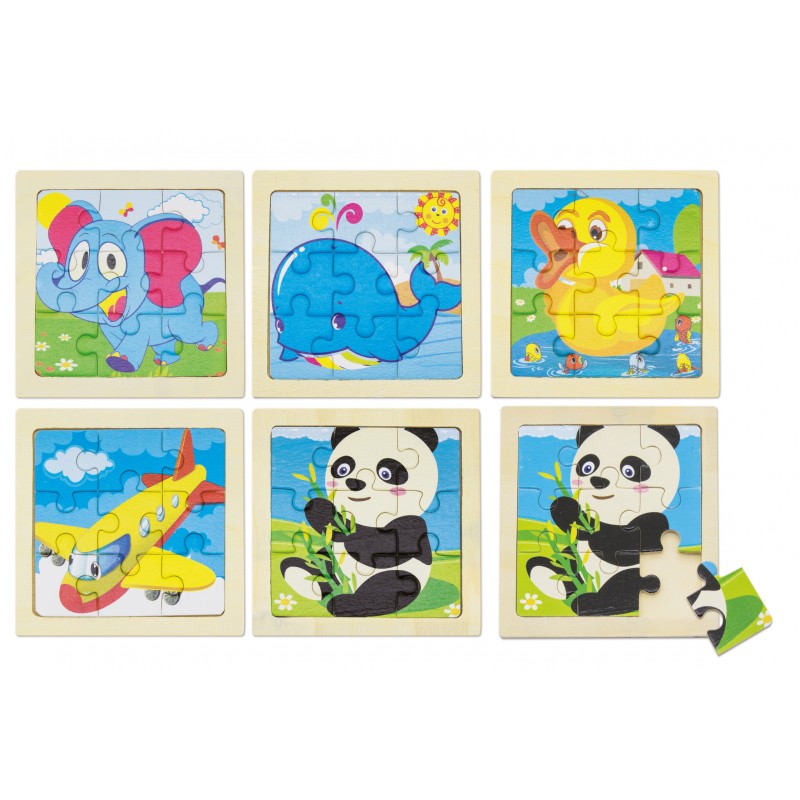 Set di 5 Puzzle Infantili in Legno Animali e Veicoli