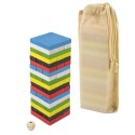 Gioco di abilità in legno colorato con dado e borsa per il trasporto