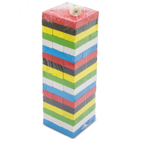 Gioco di abilità in legno colorato con dado e borsa per il trasporto