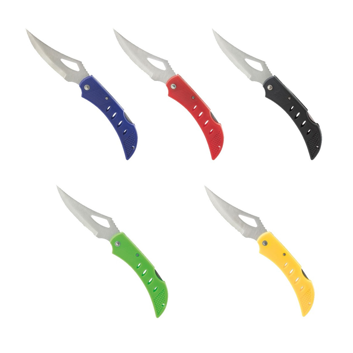 Coltello con lama metallica e impugnatura colorata