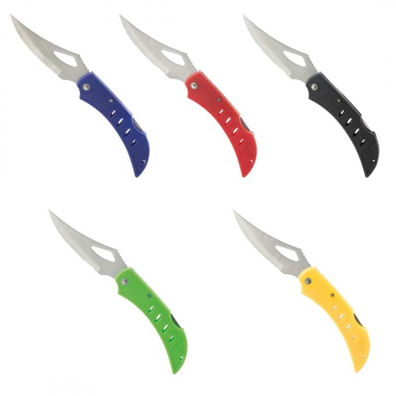 Coltello con lama metallica e impugnatura colorata