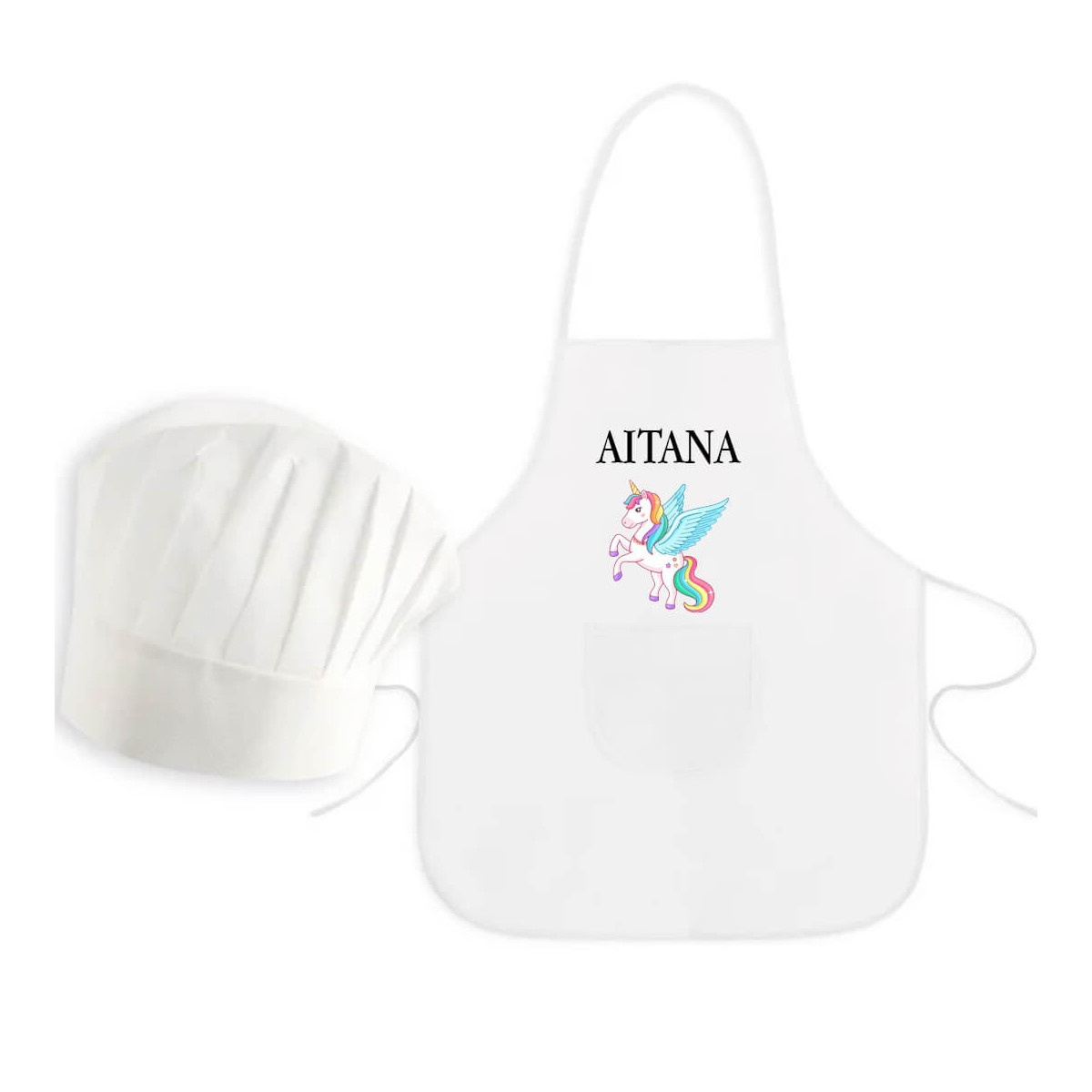 Delantal infantile unicorno con cappello personalizzato con nome