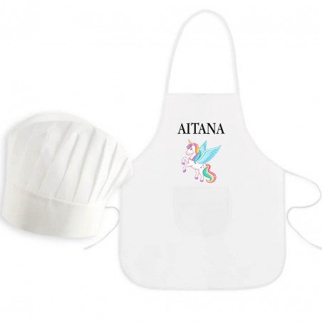 Delantal infantile unicorno con cappello personalizzato con nome