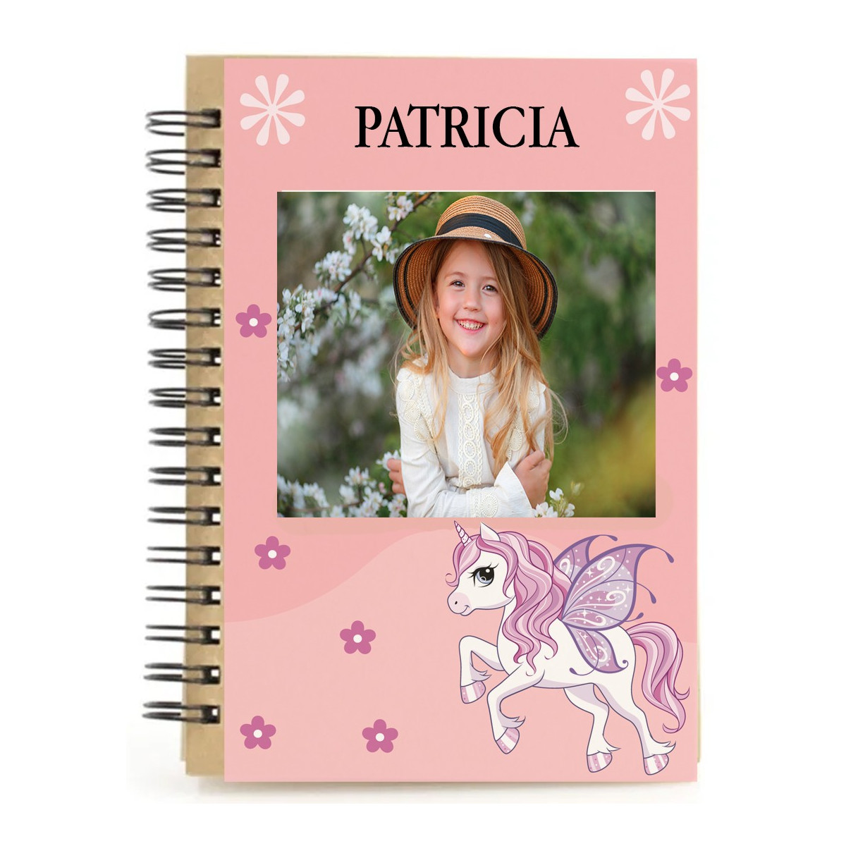 Quaderno unicorno rosa personalizzato con nome e foto a colori