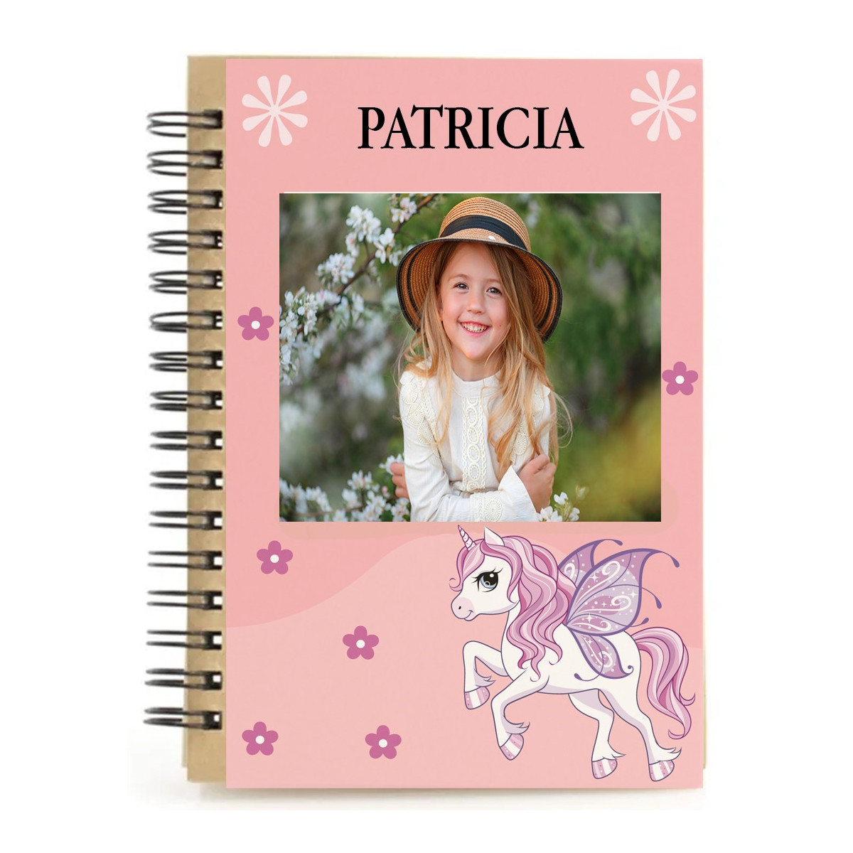 Taccuino personalizzato con unicorno rosa con nome e foto a colori