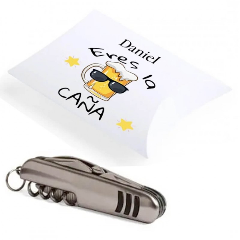 Coltello in scatola regalo personalizzata con adesivo sei fantastico
