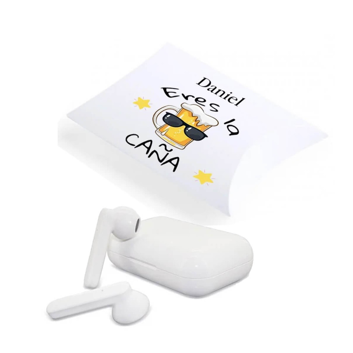 Cuffie bluetooth presentate in una confezione regalo personalizzata eres la caña