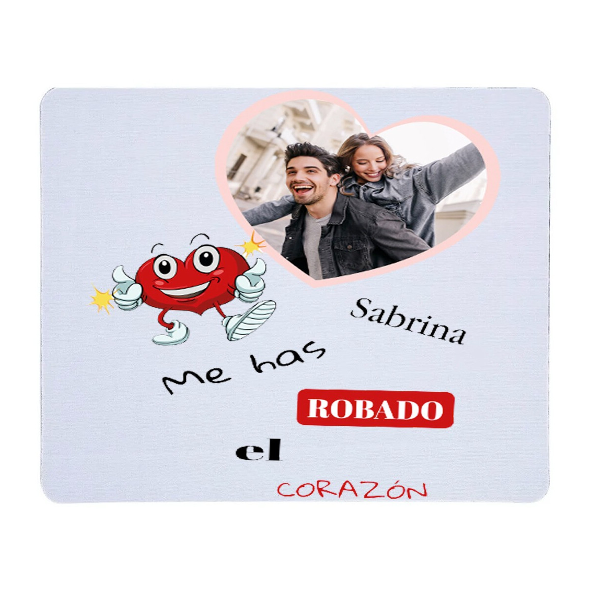 Mousepad bianco mi hai rubato il cuore personalizzato con nome e foto a colori vivaci